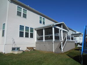 Timbertech PVC Coastline deck and skirting, A-frame screen room with open gable &#8211; Chalfont PA