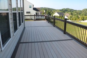 Timbertech PVC French White Oak deck with American Walnut border and custom matching railings &#8211; Pottstown PA