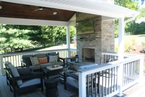 A-frame roof with pre-finished wood ceiling and wood burning fireplace &#8211; Downingtown PA