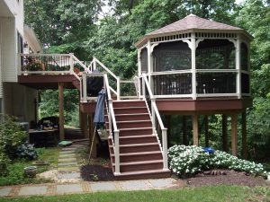 Tan Vinyl Gazebo on an Timbertech PVC Redland Rose deck &#8211; Harrisburg PA