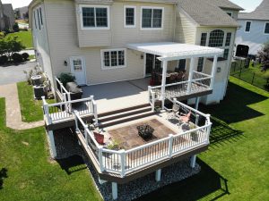 White Vinyl Pergola over Timbertech PVC Autumn Chestnut deck &#8211; Chester Springs PA